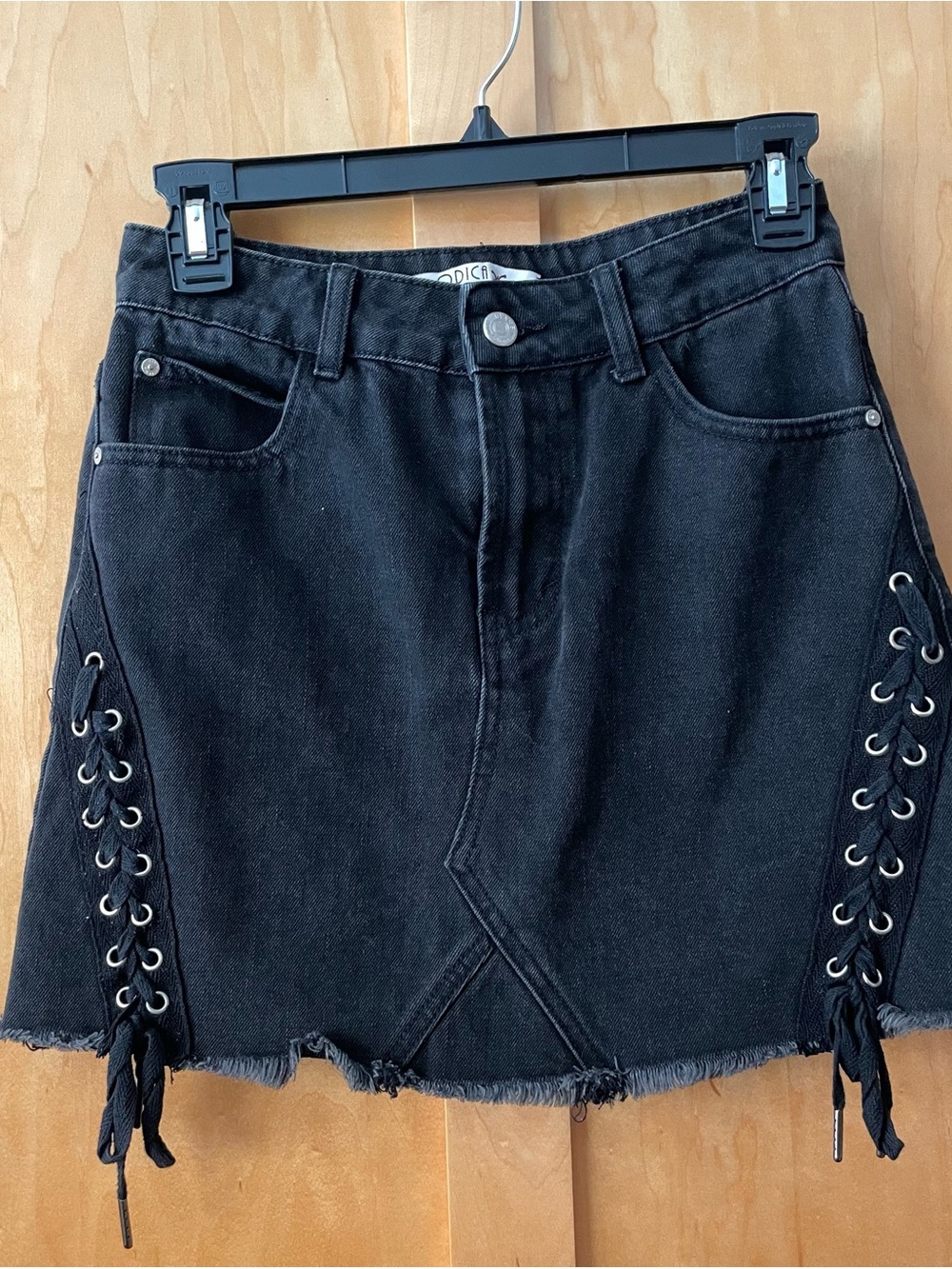 Black Lace-Up Denim Mini Skirt - Undetermined Brand